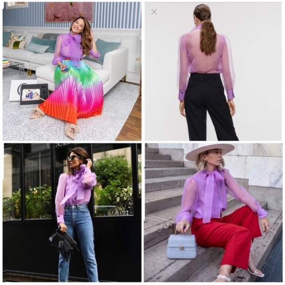 Zara Tops Zara Purple Lilac Lavender Organza Bow Blouse Zs M Used